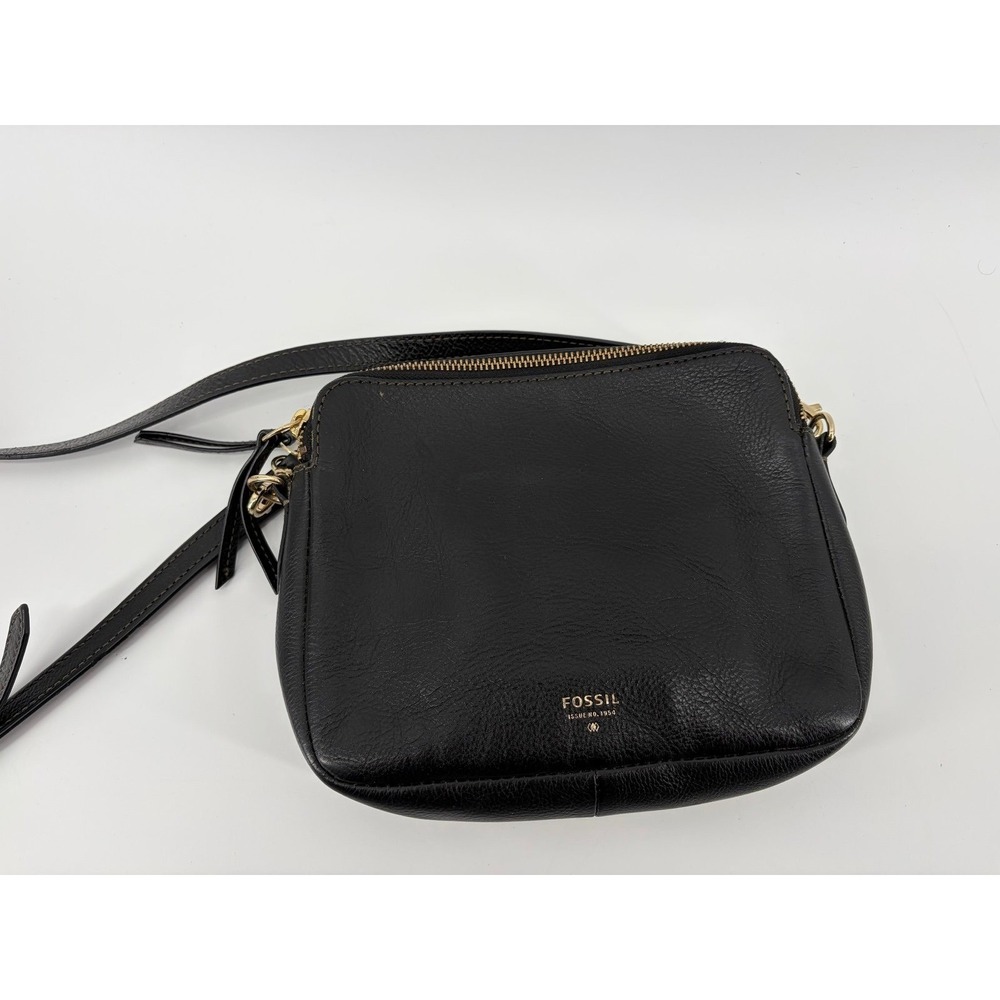 Fossil Soft Black Cowhide Leather Crossbody Shoulder Purse Handbag, Adjust Strap
